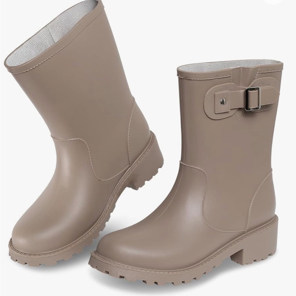 Taupe Mid-Calf Waterproof Chelsea Style Rain Boots Size 39